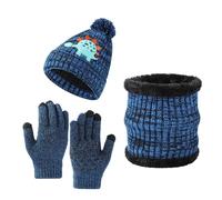 Generisch Gorro de punto de invierno con diseño de dinosaurios para bufanda, gorro térmico con orejeras, calentador de cuello y manoplas para días fríos, azul, 2-8 años