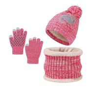 Generisch Gorro de punto de invierno con diseño de dinosaurios para bufanda, gorro térmico con orejeras, calentador de cuello y manoplas para días fríos, Rosa., 2-8 años