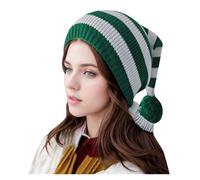 Generisch Gorro de punto de Papá Noel de lana con rayas rojas y verdes para hombres y mujeres en invierno, gorro de bola de pelo cálido y cómodo con cola larga (verde, talla única)
