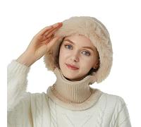 Generisch Gorro de punto liso para mujer, protección auditiva, bufanda, cálido, moderno, versátil, gorro ruso (beige, talla única)