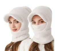 Generisch Gorro de punto para mujer, térmico, 3 en 1, gorro de punto cálido y calentador de cuello, multifuncional, ajustable, pasamontañas, máscara facial con forro polar grueso para mujeres al aire