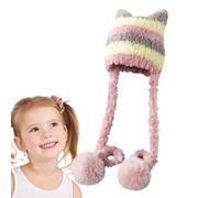 Generisch Gorro de rayas de punto con orejas,Gorro peruano con orejeras - Gorro de punto cálido - Para niñas adultos Viajar Camping Excursión Reunión Citas, Rosa., L