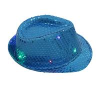 Generisch Gorro para dormir con lentejuelas LED, sombrero de jazz, accesorios de rendimiento, sombrero de cowboy, sombrero para niña, azul celeste, Talla única