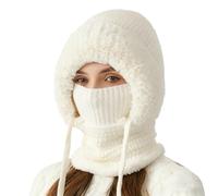 Generisch Gorro para mujer de 55 a 59 cm, con capucha de sherpa, gorro de esquí a prueba de viento, cara de punto 3 en 1, resistente al viento, para deportes al aire libre, Creamy.