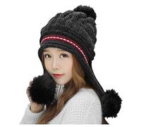 Generisch Gorros de moda inhibidores de punto mujeres con cabello sosteniendo gorro de lana de invierno protector de oídos niño, Negro , Talla única