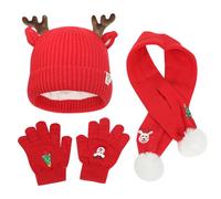 Generisch Gorros infantiles, bufandas, guantes, juego de tres piezas, florschal, bonito set de Navidad para bebé, gorro de pescador para mujer, rojo, talla única