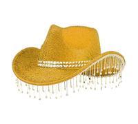 Generisch Gorros para hombre y mujer con lentejuelas y sus homólogos Tassels Fashionable Cowboy Hats Music and Dance Elegant Hats Herren Pullover Alpaca Lana (Amarillo, Talla única)