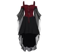 Generisch Gothic-Kleidung Für Frauen Gothic-Stil, Midikleid, Croset, langes Flare-Ärmel, unregelmäßiges Längenkleid, kurzärmliges Chiffon-Kleid, Partykleid Cosplay-Kostüme Für Männer Goku (S)