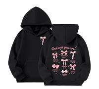 Generisch Gott-Hoodies - Sudadera con capucha para niña con versos de la Biblia, ideal para el día a día, escuela, cómodo jersey de invierno con diseño sencillo para jóvenes y mujeres, Negro , 3-4