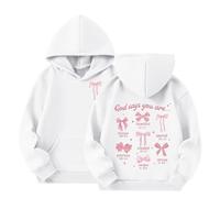 Generisch Gott-Hoodies - Sudadera con capucha para niña con versos de la Biblia, ideal para el día a día, escuela, cómodo jersey de invierno con diseño sencillo para jóvenes y mujeres, Blanco, 3-4