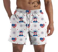 Generisch Grafische Strandhose für Herren Lässige Shorts 3D-Flaggenmuster Am 4. Juli Retro-Strandhose Shorts (Blue, L)