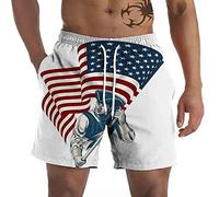 Generisch Grafische Strandhose für Herren Lässige Shorts 3D-Flaggenmuster Am 4. Juli Retro-Strandhose Shorts (Red, XL)