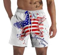 Generisch Grafische Strandhose für Herren Lässige Shorts 3D-Flaggenmuster Am 4. Juli Retro-Strandhose Shorts (XL)