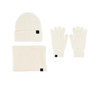 Generisch Guantes azules para mujer invierno lindo sombrero de lana bufanda guantes tres piezas invierno nieve gorro de punto pantalla mitones bufandas conjunto gorro bufanda hombre, beige, Talla