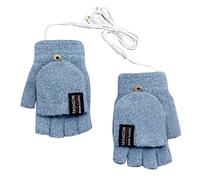 Generisch Guantes de invierno impermeables y cortavientos, para hombre y mujer, guantes térmicos, protección contra el frío, guantes térmicos, para bicicleta, para correr, convertible, sin dedos (azul