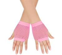Generisch Guantes de malla azul sin dedos para mujer, malla gótica, accesorios para escena de los 80s, guantes de malla, color rojo, Rosa., Talla única