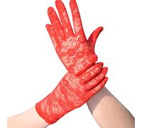 Generisch Guantes para hombre y mujer, sexy, negro, corto, encaje, transpirable, protección solar para equitación, guantes de boda (rojo, talla única)