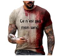 Generisch Halloween Francia Tema Casual Cuello Redondo Gráfico de sangre de gran tamaño Impreso Color sólido manga corta suéter de los hombres con encaje, Rojo sandía, M