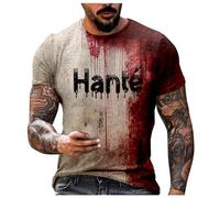 Generisch - Halloween Francia Tema Casual Cuello Redondo Gráfico de sangre de gran tamaño Impreso Color sólido manga corta suéter de hombre con encaje, caqui, 3XL