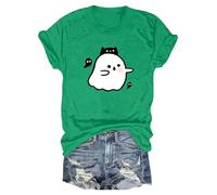 Generisch Halloween Manga Corta Mujer 2025 Cuello Redondo Pantalones Cortos Mangas Gráficos Cuello Redondo Tops Impreso Casual Otoño Camiseta Ligera Tops Carnaval Festival Horror Festival Ocio Top