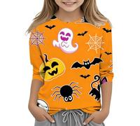 Generisch Halloween Niña Murciélago Fantasma Impreso Top Cuello Redondo Manga 3/4 Blusa Casual Jersey Sin Capucha Manga Larga Suave Sudadera Exterior Tops, Z1-cf3, 130