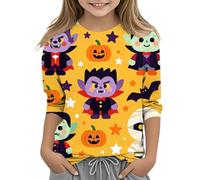 Generisch Halloween Niña Murciélago Fantasma Impreso Top Cuello Redondo Manga 3/4 Blusa Casual Jersey Sin Capucha Manga Larga Suave Sudadera Exterior Tops, Z1-cf1, 120 cm