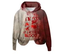 Generisch Halloween Party Tallas Grandes Sudadera con Capucha Mujer Halloween Gótico Esqueleto Sudadera Crop Top Gothic Punk Vendaje Casual Jersey, Sudaderas con capucha B3-rojo, XL