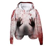 Generisch Halloween Party Tallas Grandes Sudadera con Capucha Mujer Halloween Gótico Esqueleto Sudadera Crop Top Gothic Punk Vendaje Casual Jersey, Sudaderas con capucha B3-blanco, XL