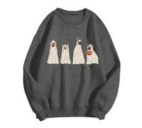 Generisch Halloween Rave Skelett Maske Hoodie Sweatshirt Halloween Rave Skelett Maske Hoodie SweatshirtshirtGothic Punk Langarm Kapuze Crop Tops, Sudadera con capucha B2-gris, M