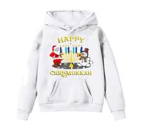 Generisch Happy Chrismukkah Santa Snowmann T-Shirt Happy Hanukkah Hanukkah Janukkah Jersey Navidad Menorah Hoodie Navidad Vacaciones Dreidel Latke, Blanco, 7-8 años