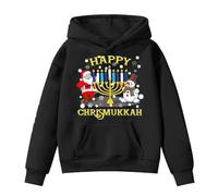 Generisch Happy Chrismukkah Santa Snowmann T-Shirt Happy Hanukkah Hanukkah Janukkah Jersey Navidad Menorah Hoodie Navidad Vacaciones Dreidel Latke, Negro , 5-6 años