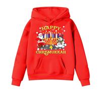 Generisch Happy Chrismukkah Santa Snowmann T-Shirt Happy Hanukkah Hanukkah Janukkah Jersey Navidad Menorah Hoodie Navidad Vacaciones Dreidel Latke, rojo, 11-12 años