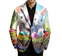 Generisch Happy Easter Rabbit - Chaqueta de traje para hombre, corte regular, estampado, 04#Multicolor, L