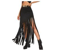 Generisch Hasta la rodilla verano con flecos para mujer, color negro, estilo punk, media falda con bordes para un estilo sin concesiones, Negro , S