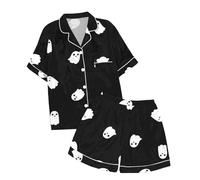 Generisch Hausanzug für Kinder mit Halloween-Print Knopfkragen, kurzärmelig, Oberteil Shorts Kinderbademantel Kuschelig (Dark Blue, 6-7 Years)