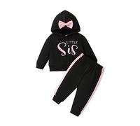 Generisch Hermana grande hermana pequeña Traje a juego para niños pequeños bebés Letras Gráfico de manga larga Sudadera con capucha Sudadera Tops Conjunto de pantalones, Negro , 18-24 meses