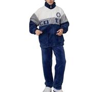 Generisch Herren Pyjamas Herbst und Winter Verdickter Korallenfleece Freizeit Reißverschluss Plus Size Anzug Winter Warm Home Wear (Blue, XXXL)