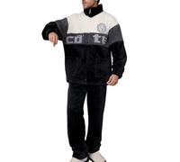 Generisch Herren Pyjamas Herbst und Winter Verdickter Korallenfleece Freizeit Reißverschluss Plus Size Anzug Winter Warm Home Wear (Black, XXXXL)
