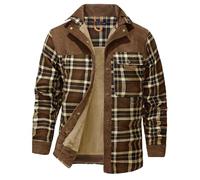 Generisch Herren Softshelljacke Wasserdicht Herren Winter Plaid Plus Samt Plus Size Warme Baumwolljacke Mantel Dicker Mantel Herren Olivgrün (Brown, M)