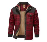 Generisch Herren Softshelljacke Wasserdicht Herren Winter Plaid Plus Samt Plus Size Warme Baumwolljacke Mantel Dicker Mantel Herren Olivgrün (Red, XXXL)
