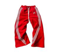 Generisch Herren Sporthose Farbblock Gestreifte Slacks Gerade Beinhose Baggy Pants (Red, L)