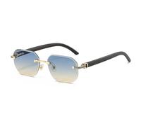Generisch Hexagon Rimless Sunglasses Men Women Fashion Eyewear Wooden Texture Temple Simplify Square Sun Shades, Blue Tea, Talla única para todos