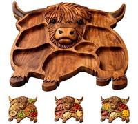 Generisch Highland Cow Wooden Charcuterie Board, Cute Cow Shaped Natural Wood Serving Board with Sections for Cheese Meat Fruit and Snacks, Idea Kitchen Party Gift (Style B)