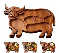 Generisch Highland Cow Wooden Charcuterie Board, Cute Cow Shaped Natural Wood Serving Board with Sections for Cheese Meat Fruit and Snacks, Idea Kitchen Party Gift (Style A)