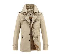 Generisch Hombre - Abrigos de invierno Chaqueta de cuello vuelto de color sólido Chaquetas cálidas de manga larga de un solo pecho, caqui, L