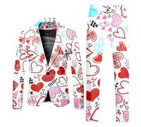 Generisch Hombre de manga larga conjunto de dos piezas abrigo pantalones estampados botones múltiples bolsillos elegante ropa de fiesta para fiestas eventos, Blanco, L