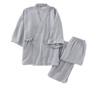 Generisch Hombre Japonés - Primavera Lavado Crepe Lounwear Conjunto Suelto, Gris claro., L