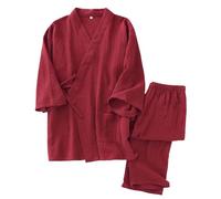 Generisch Hombre Japonés - Primavera Lavado Crepe Lounwear Conjunto Suelto, Vino, M