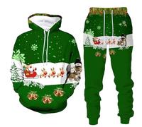 Generisch Hombre Mujer Invierno Navidad Carta Impreso Suéter Pantalones Traje Deportivo Dos Piezas, verde, L