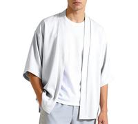 Generisch Hombre Verano Kimono Cardigan Tradicional Japonés Manga Corta Camisas Hielo Seda Casual Camisa Casual con Manga 3/4 Color Sólido Bata Chaqueta Estilo Chino Artes Marciales Camisas de Hombre